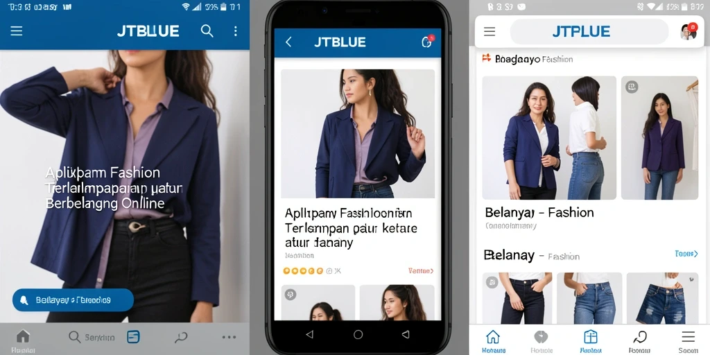Tampilan antarmuka JTBLUE yang menarik untuk berbelanja fashion.
