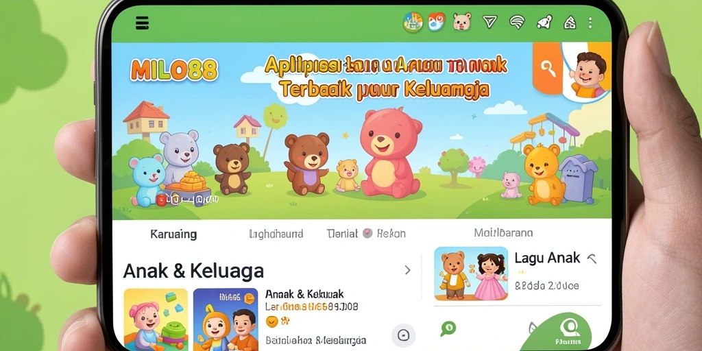 Antarmuka aplikasi MILO88 dengan lagu-lagu anak yang ceria.